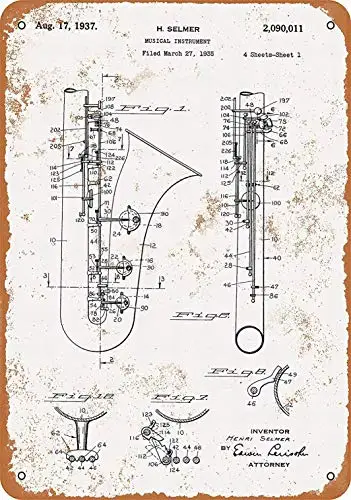

8x12 металлический знак-саксофон патент-винтажный Настенный декор домашний декор