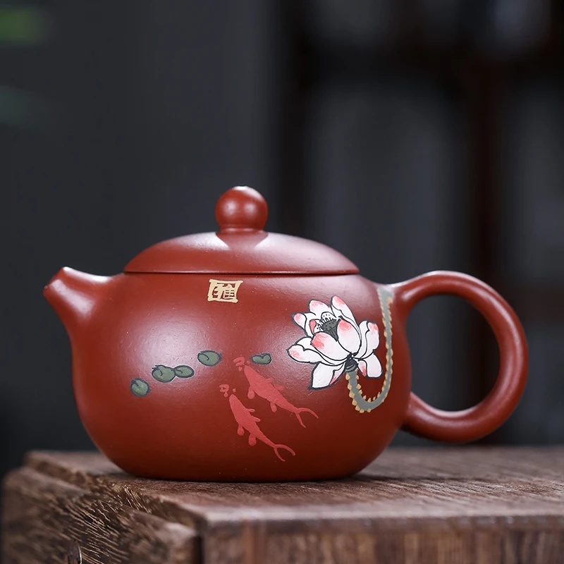 TT Yixing Purple Clay Pot Raw Ore Dahongpao Tea Pot Fish Play Lotus Big Ball Hole Handmade Famous Pot Modeling Clay Painting