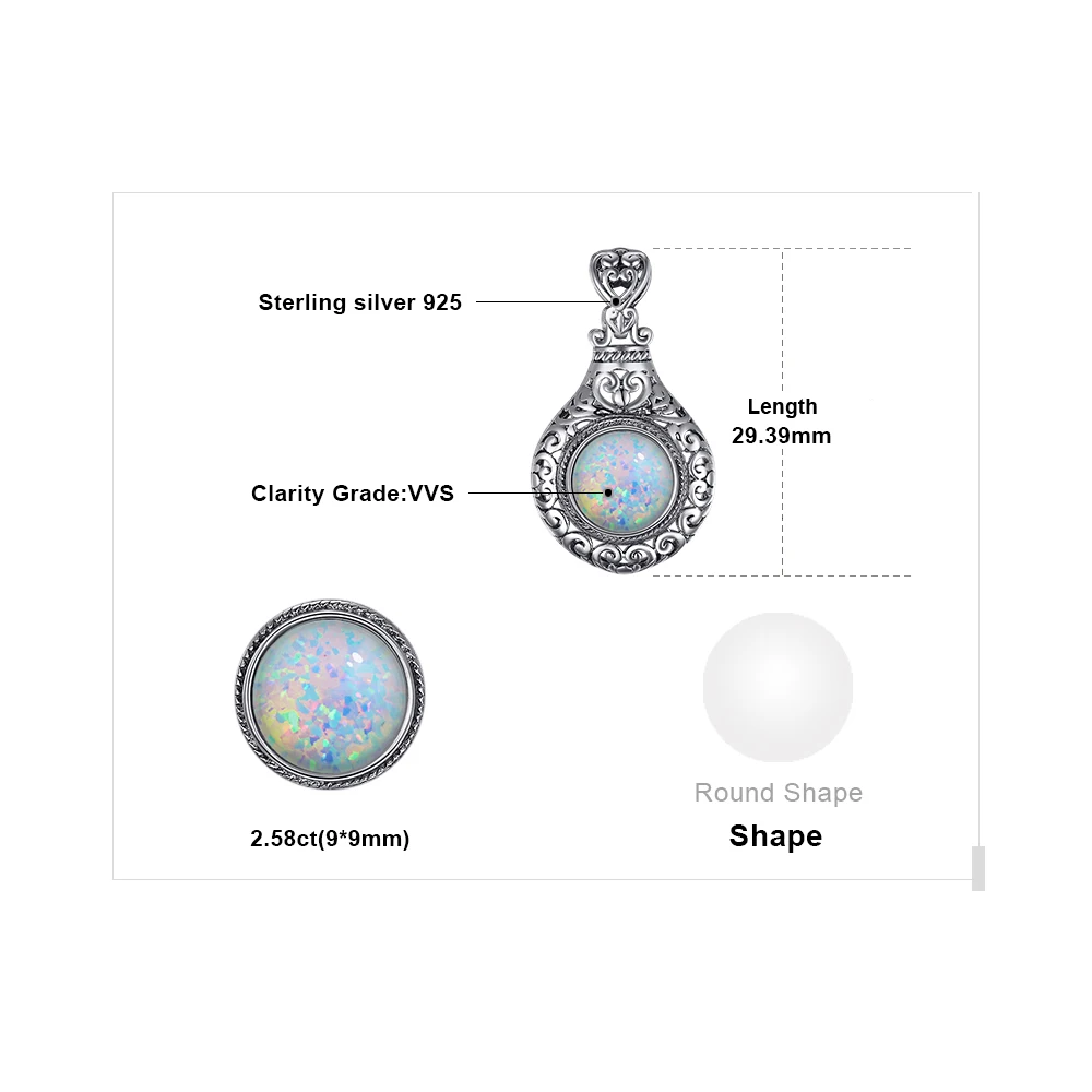 JewelryPalace Vintage 2.5ct Cabochon Created Opal 925 Sterling Silver Heart Love Statement Pendant Necklace Choker No Chain