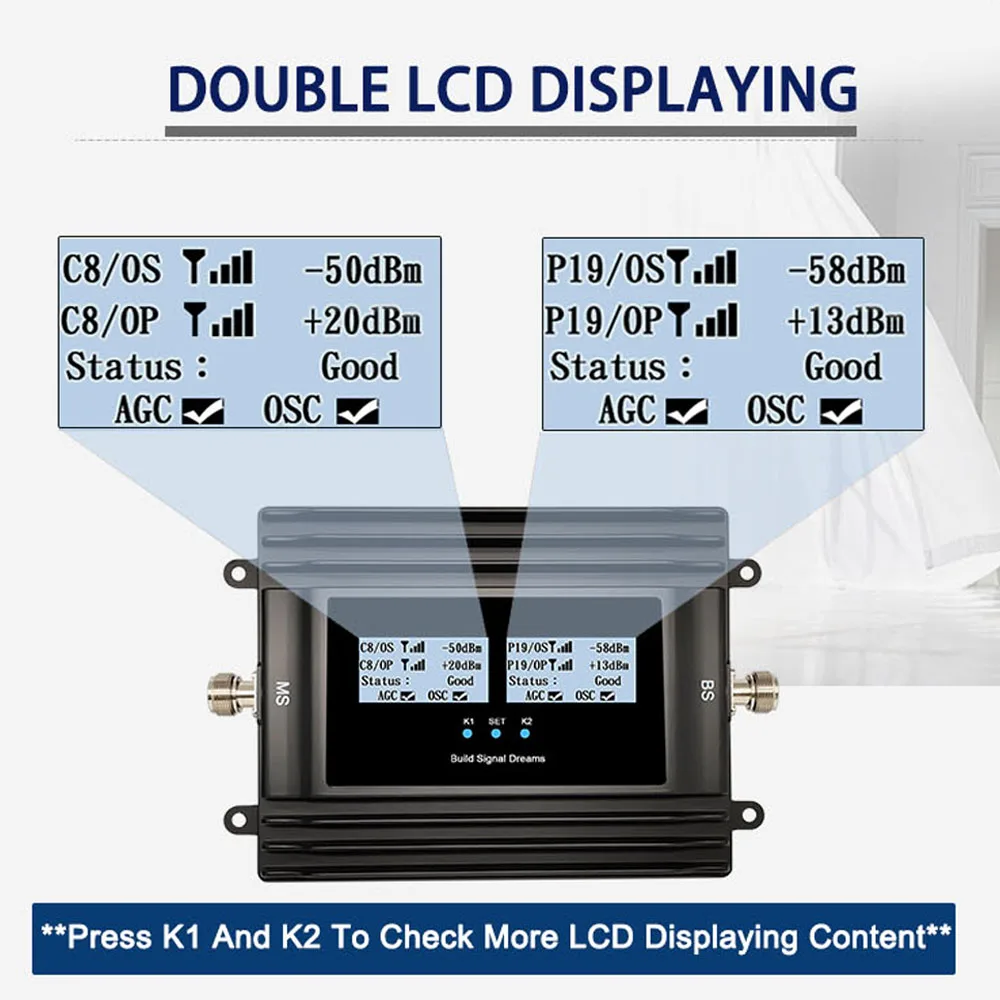 Amplificador amplificador de señal celular, LCD inteligente, aprobado por FCC, para todos los operadores en EE. UU. En la banda 2, 4, 5, 12, 13, 17,