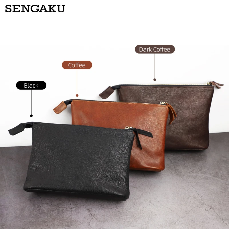 Genuine Leather 7.9 Inch Men Clutch Bag Classic Lychee pattern Handbags Large Capacity Hand Bag Phone Holder Card Holder Purse