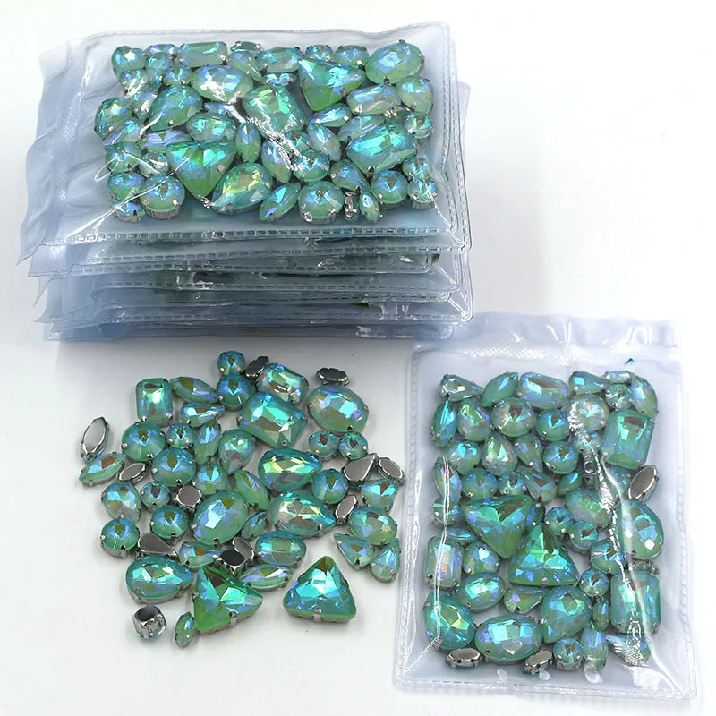 Clothing Accessories Wholesale 5 Bags Mixed Shape Glass Crystal Sliver Base Green AB Mocha Sew on Rhinestones Diy Wedding Dress