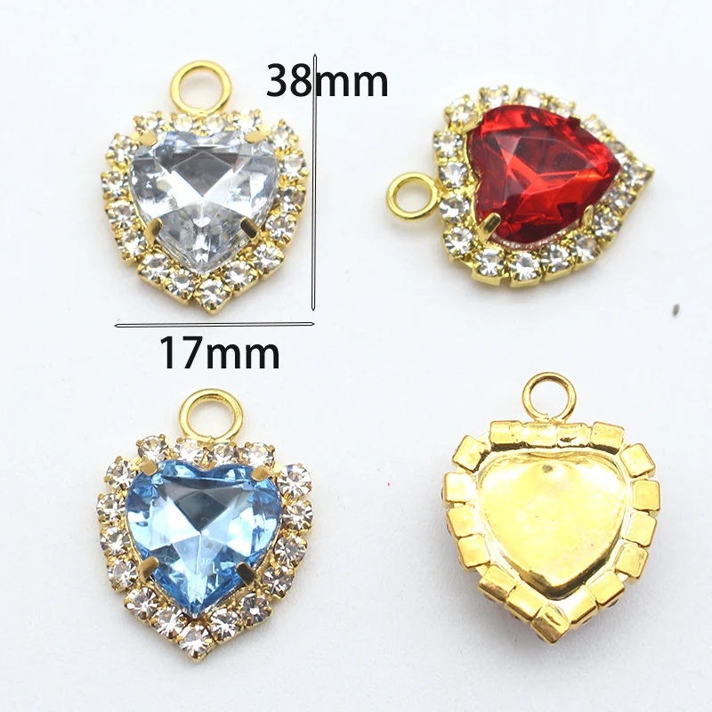 Gold 10pcs Heart-shaped Acrylic Diamond Pendant DIY Clothing Accessories Bottom Decoration Accessories