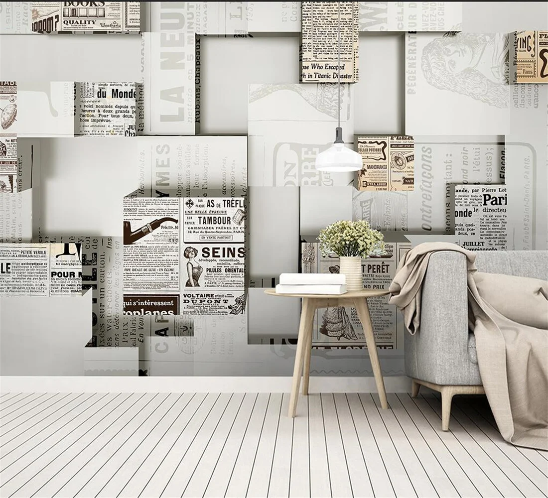 Custom Wallpaper Mural personalized geometric retro newspaper coffee shop background self-adhesive relief material 3d Wallpaper