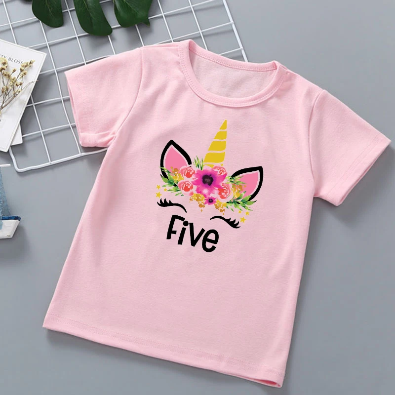 

Funny Unicorn Eyelashe Flower Birthday Gift Graphic Print T Shirts Girls T-Shirts Kids Clothes Harajuku Children Clothing