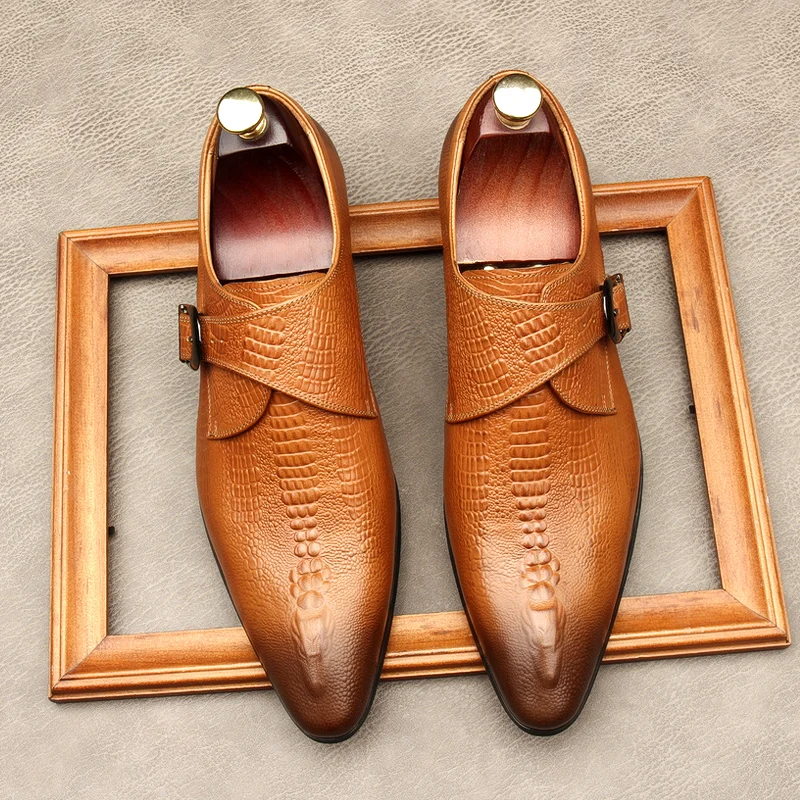 

Large Size EUR45 Black / Brown / Wine Red Business Dress Shoes Genuine Leather Wedding Shoes Mens Prom Shoes With Buckle