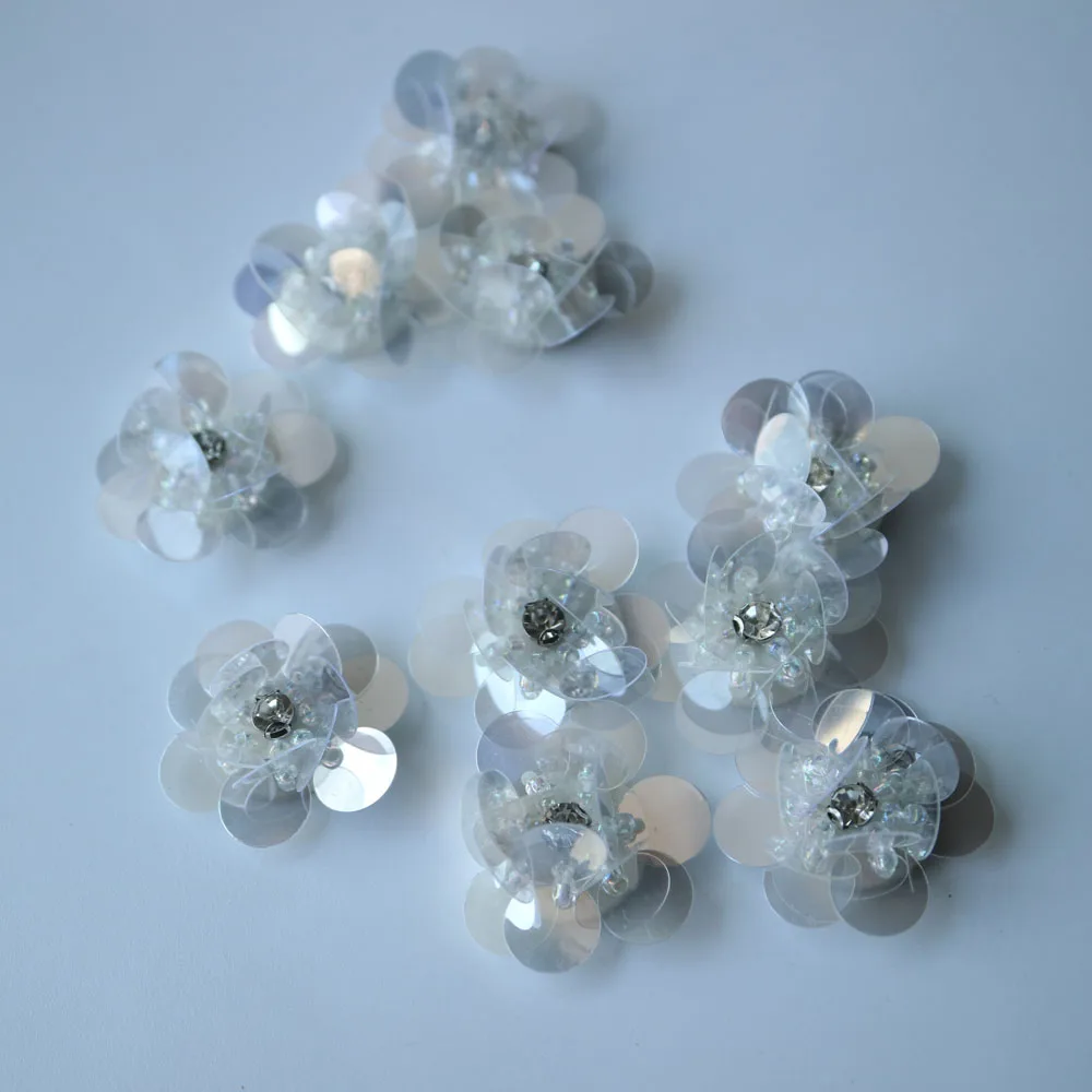10 Stück/Set Blumen-Perlen-Applikationen für Kleidung DIY Strass-Pailletten Aufnähbare Stickerei-Applikationen Parche Ropa – Detail 4