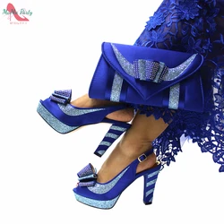 Sandalias de tirachinas con plataforma en Color azul real para mujer, conjunto de zapatos y bolsos africanos de alta calidad, novedad de Primavera de 2022