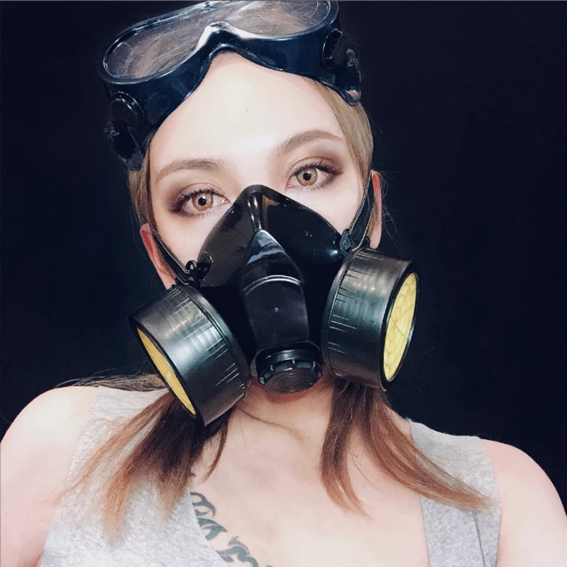 CK Tech. Half Gas Mask Respirator Organic Vapor Chemical Anti Dust Paint Industrial Dual Filters Safety Protection Mask Goggles