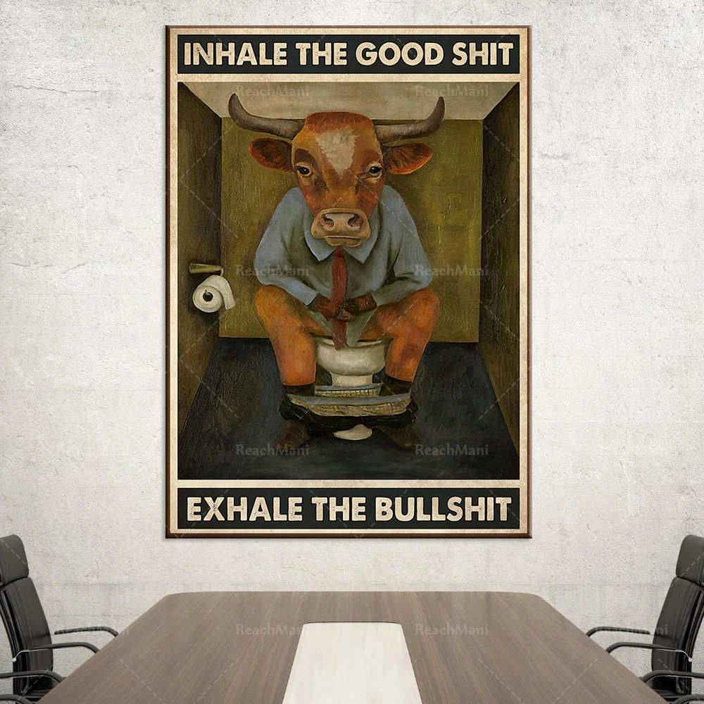 Farmer Breeding Cows Going to the Toilet Funny Home Life Toilet Toilet Decoration Poster