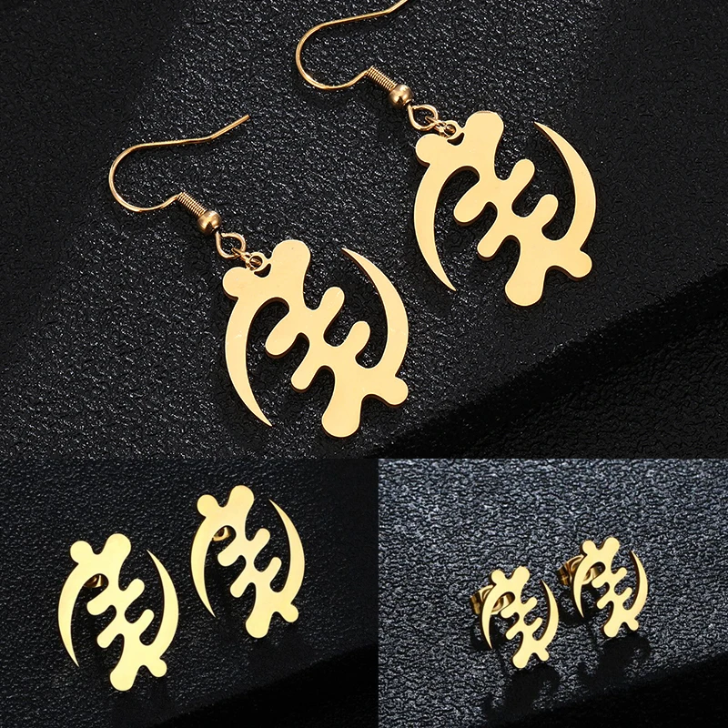 African Symbol Earrings Gold/Silver Color Stainless Steel Adinkra Gye Nyame  Women Stud Earrings Ethnic Jewelry Gift