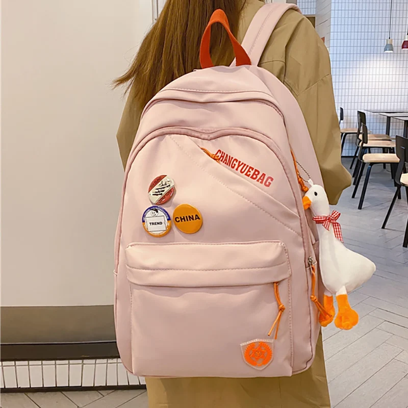 New Simplicity Women Backpacks Large Capacity Teenage Girl Student Schoolbag Cute Duck Pendent Female Backpack Fashion Book Bag