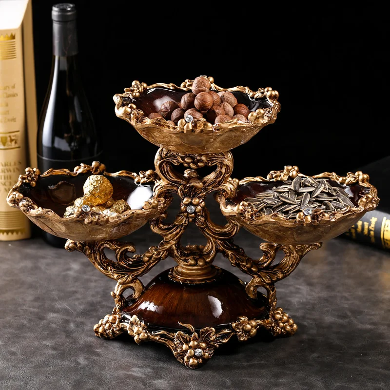 

European layered dry fruit tray division living room household tea table set modern fruit tray American creative decoration deco