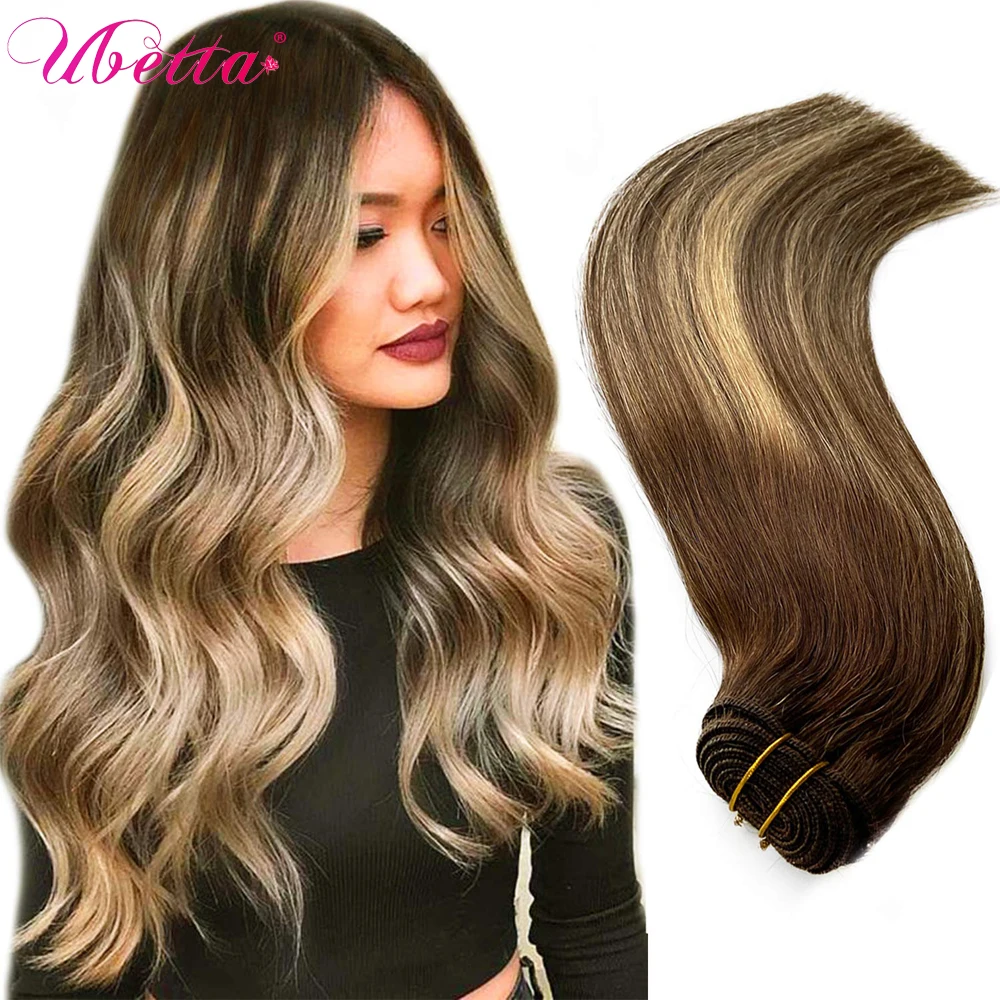 

Highlight Color Weft Human Hair Extensions Balayage Natural Straight Seamless Weaving Hair Bundles Hair Piece Virgin Hair Hand