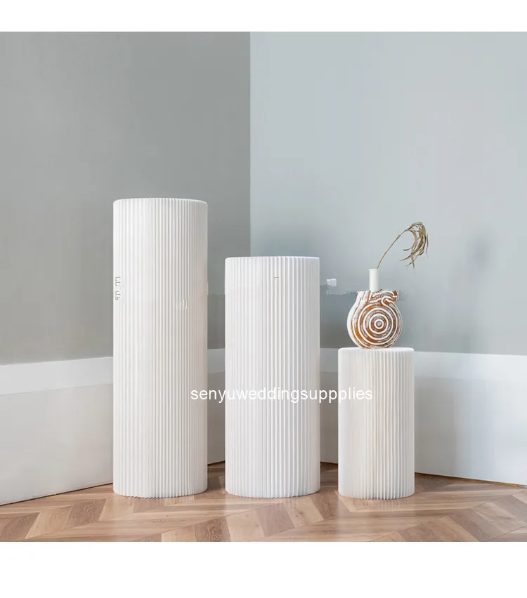 Wholesale Large Acrylic Round Cylinder Plinth stand white kraft paper display plinth for Exhibitions Events Weddings senyu1788