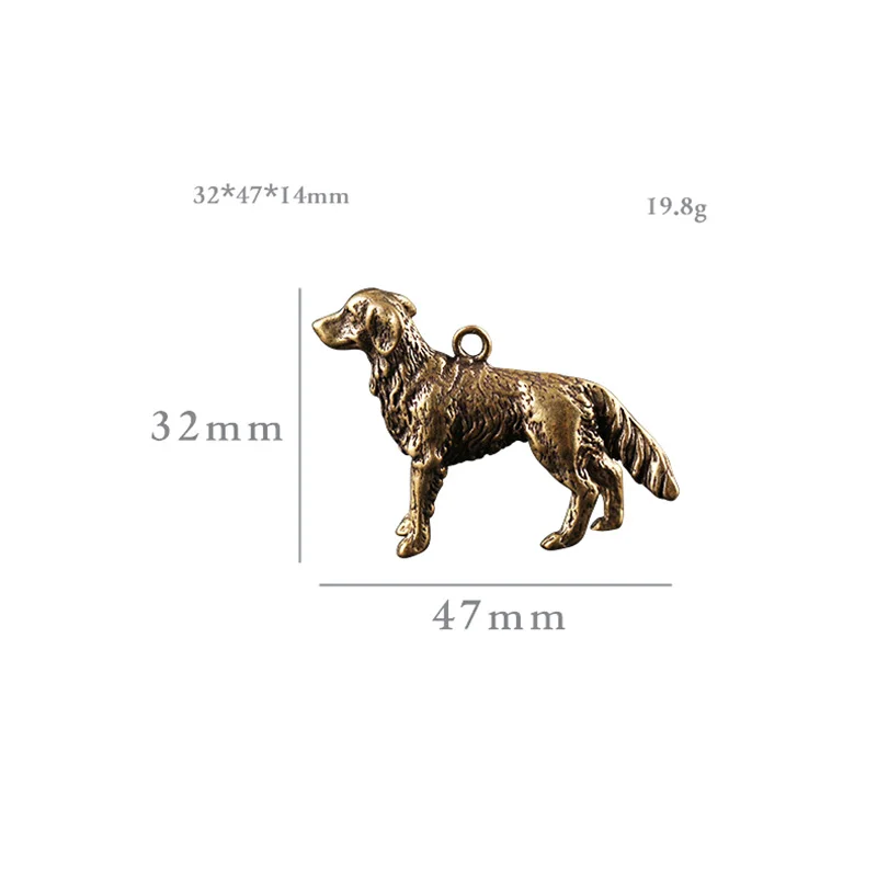 Solid Brass Golden Retriever Dog Figures Key Chain Pendants Jewelry Chinese Zodiac Animal Puppy Keychain Hanging Trinkets Copper