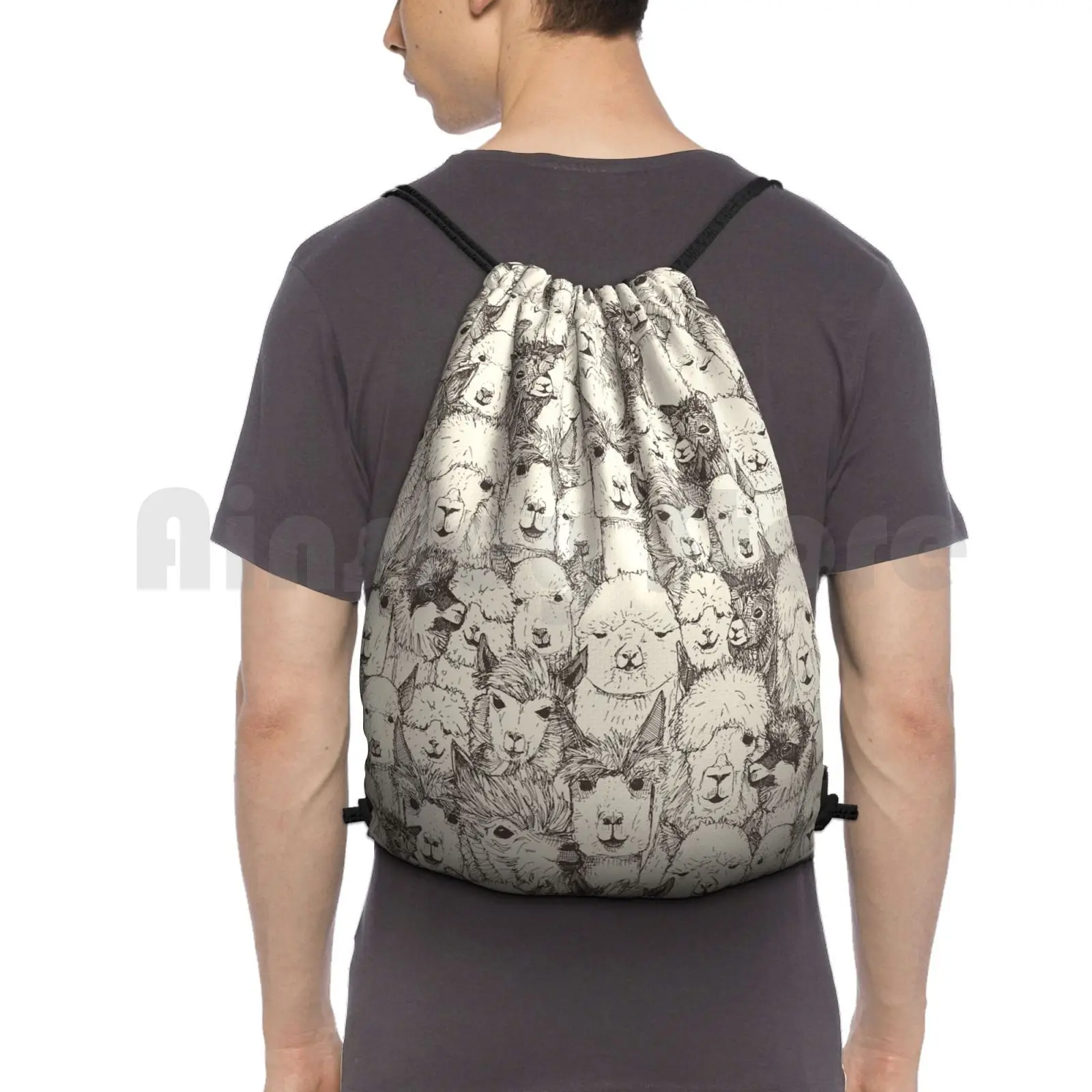 

Just Alpacas Natural Backpack Drawstring Bags Gym Bag Waterproof Alpaca Alpacas Pattern Animal Animals Farming Mammal Ink