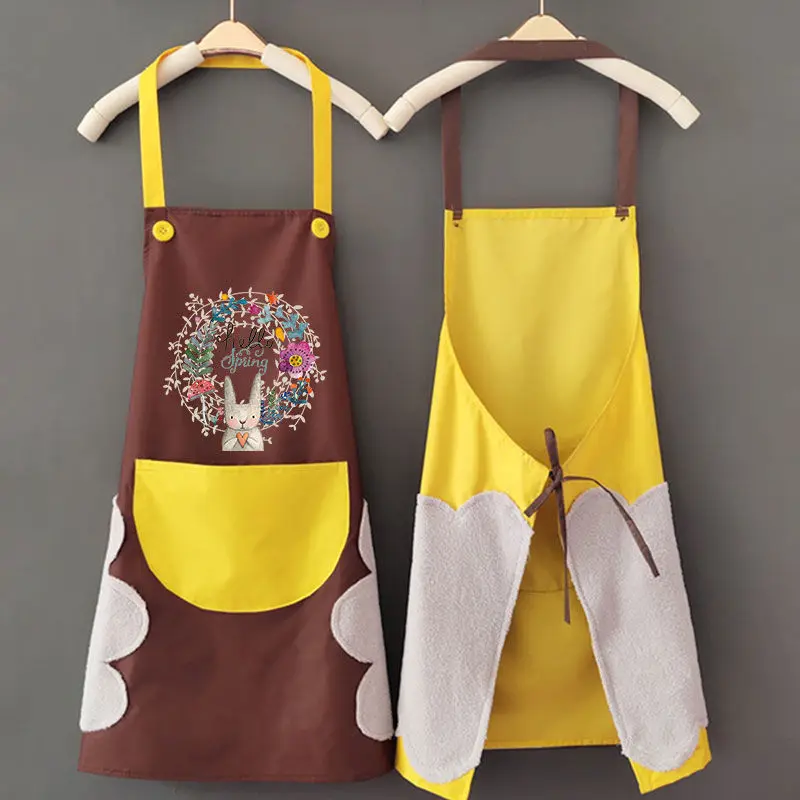 

Kitchen Wipeable Waterproof Oil-Proof Cartoon Wreath Rabbit Kitchen Nail Shop Apron for Women Baking Accessories 90*70cm