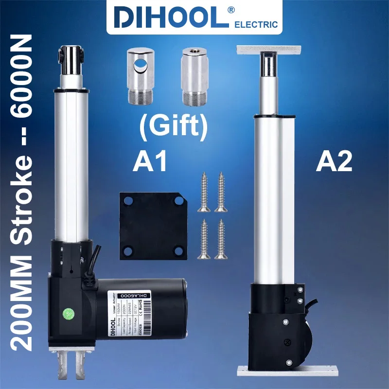 

DHLA6000 200MM Stroke Electric Linear Actuator Kit DC24V 12V DC Motor 6000N 600KG 1300lb With Wireless Controller Furniture Lift