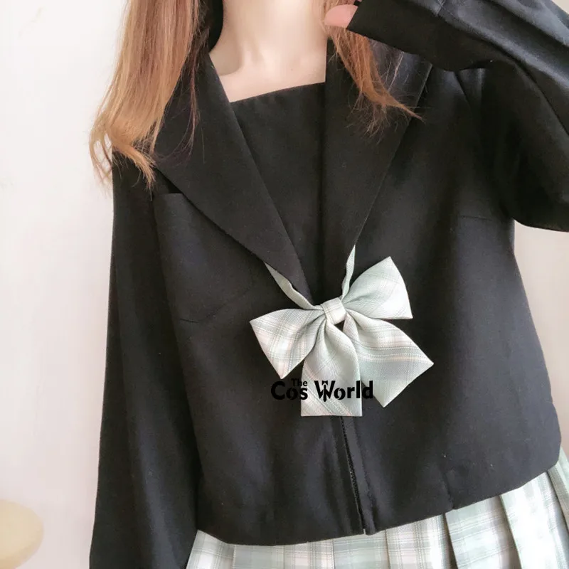 Women's Girl's White Black Summer Long Sleeve Sailor Suits Tops Skirts JK School Uniform Students Cloth