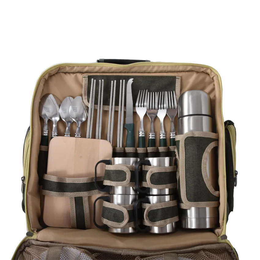Outdoor 4 Persons Picnic Backapck Rucksack Portable Camping BBQ Lunch Bag With Multi-function Tableware Set Picnic Bags