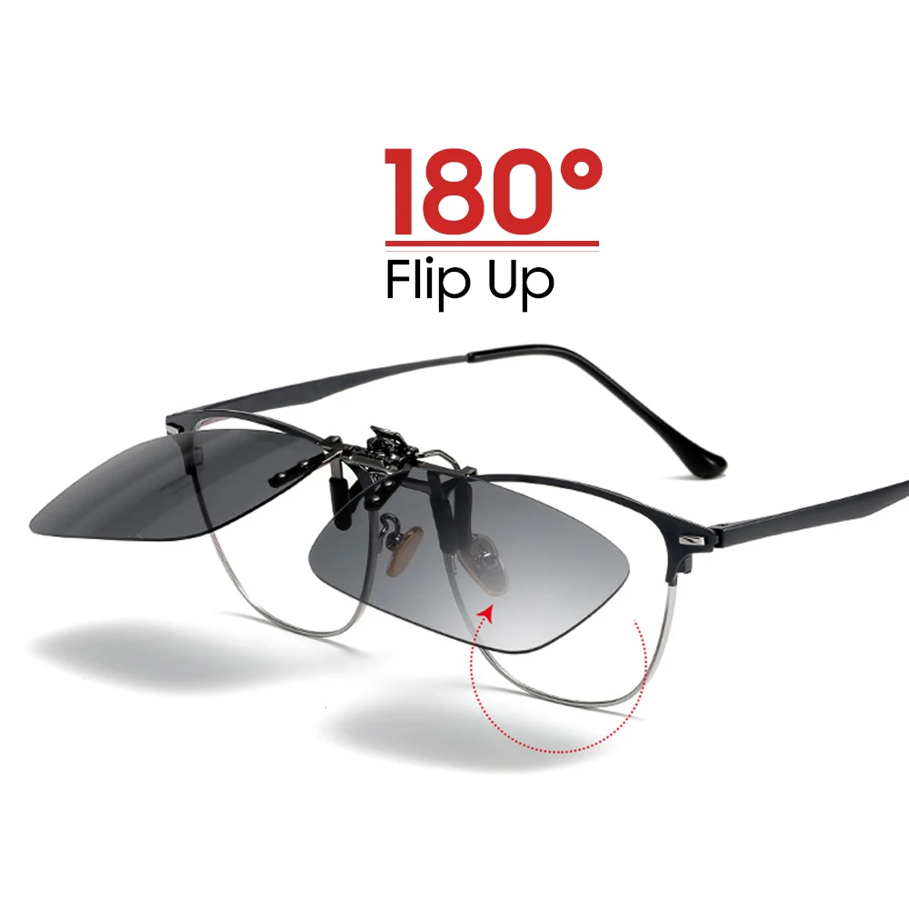 VIVIBEE Spiegel Blau Flip Up Clip auf Sonnenbrille Angeln Männer Quadratische Polarisierte Linse Metall Nachtsicht Fahren UV400 Frauen Gläser – Detail 6