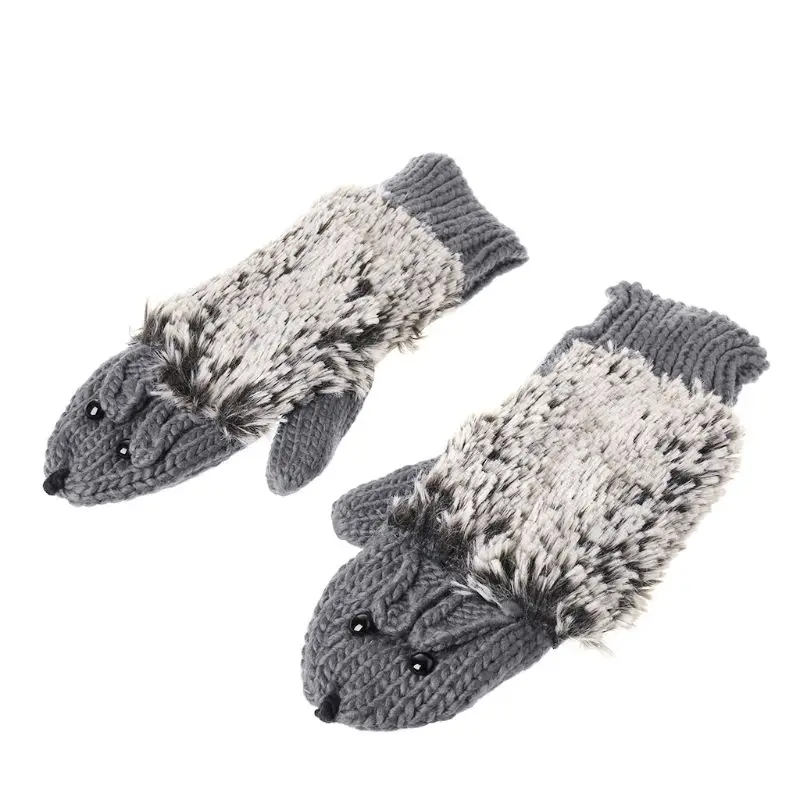 

Womens Cartoon Hedgehog Gloves Thicken Winter Hand Warmer Knitted Wrist Mittens R9CC