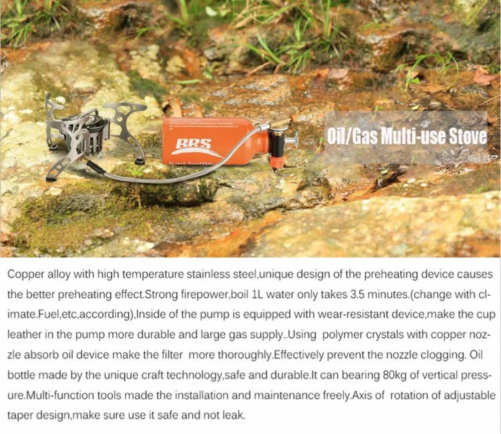 BRS-8 Outdoor Portable Oil/Gas Multi-Use Camping Stoves With One Fuel Bottle Hiking Foldable Cookware Picnic Cooking Burners Set