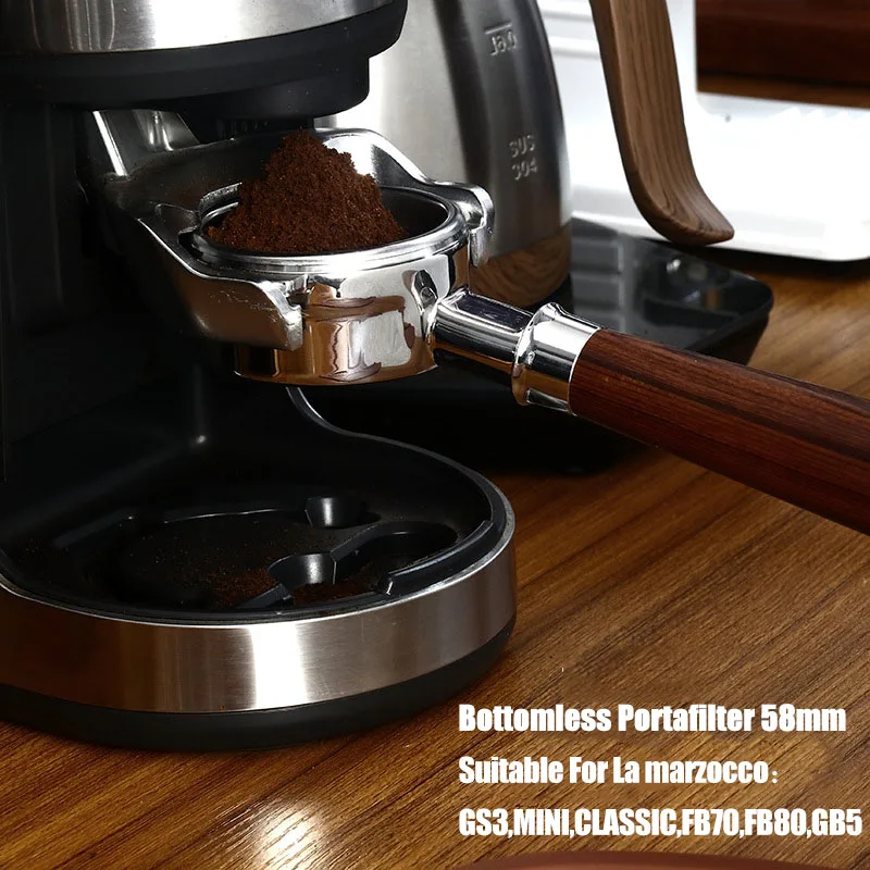 58MM Portafilter Wood Coffee Machine Bottomless Filter Holder Portafilter for E61 La Marzocco MINI GS3 CLASSIC FB70 FB80 GB5