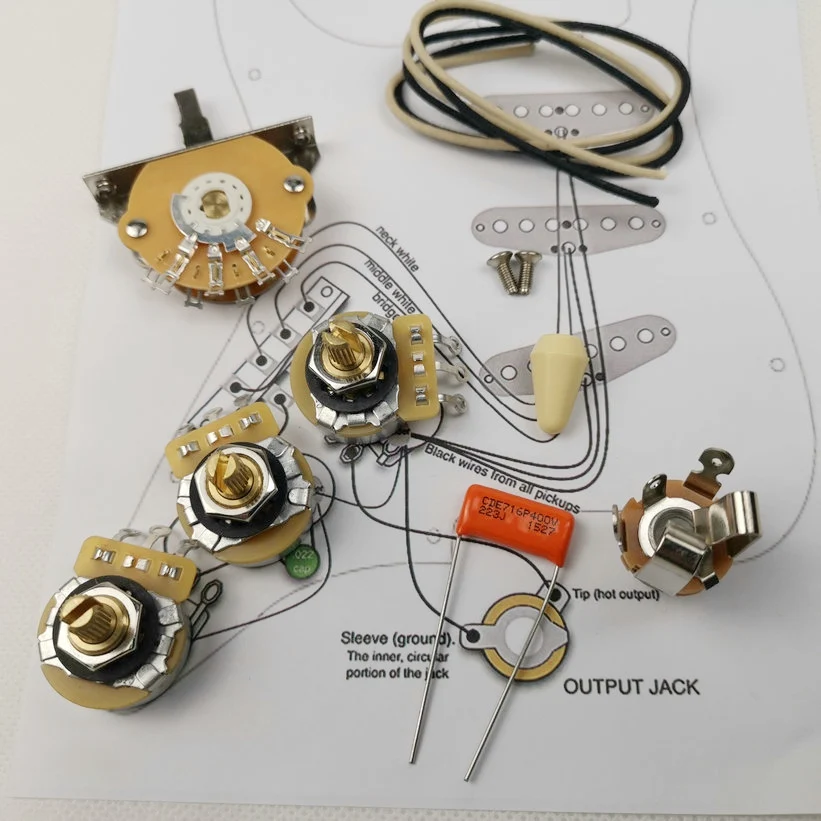 Guitar Potentiometer CTS 250K Copper shaft Wiring Kit  CDE 716P .022 400V Orange Drop Cap +Welding line drawing