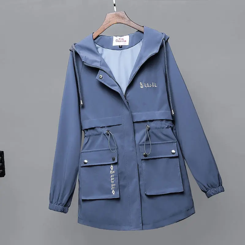 Women's Windbreaker Coat Spring AutumnThin Loose Hooded Tooling Jacket Ladies British Windbreaker Overcoat Ladies Tops Y719