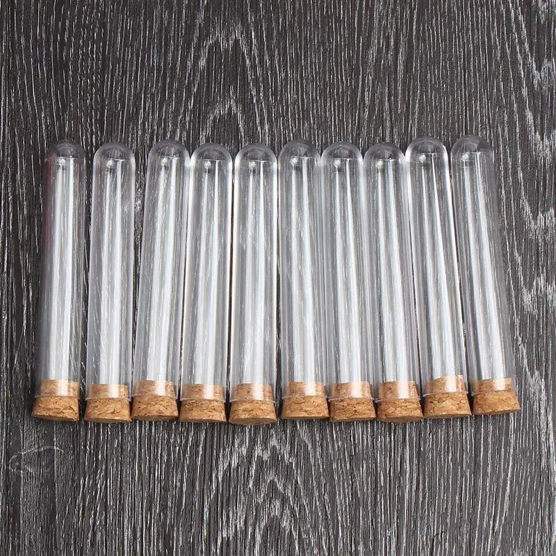 Laboratory School Educational Supplies 30pcs/lot 12x100mm Transparent Plastic Round Bottom Test Tube With Cork Stopper