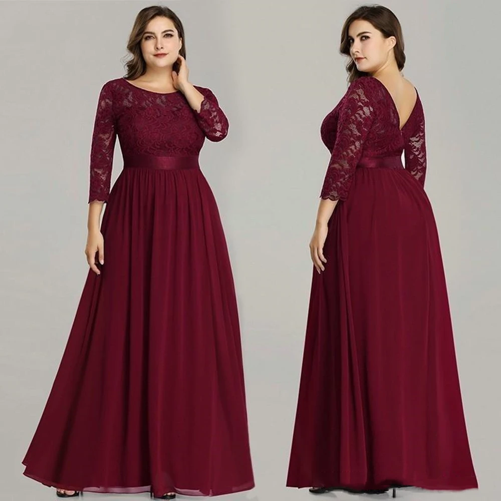 Vestidos de encaje de gasa para madre de la novia, vestido de fiesta Formal con cuello de Joya, longitud hasta el suelo, talla grande