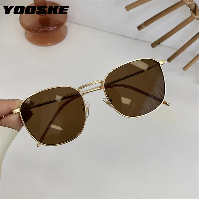 YOOSKE Fashion 90s Sunglasses Vintage Brand Deisgner Square Metal Sun glasses Women Men Retro Black Glasses Shades UV400