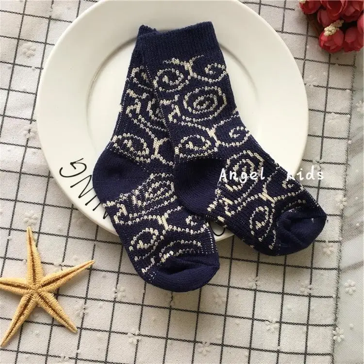 Tonytaobaby Autumn and Winter New Style Boys and Girls Thickened Totem Wool Socks Pure Cotton Socks Pile Socks