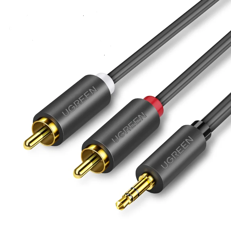 Ugreen RCA Audio Cable 2 Male 3.5MM Jack To AUX Line Braided Splitter For Home Theater