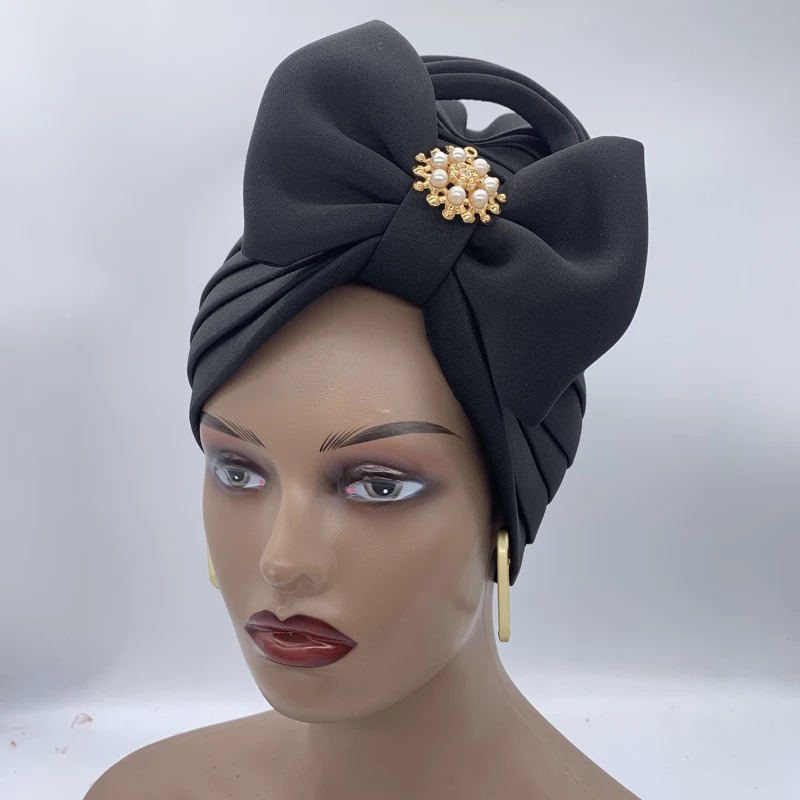 Bow-tie Turban Caps for Women Fashion African  Headtie Nigerian Wedding Gele Muslim Headscarf Bonnet Female Head Wraps