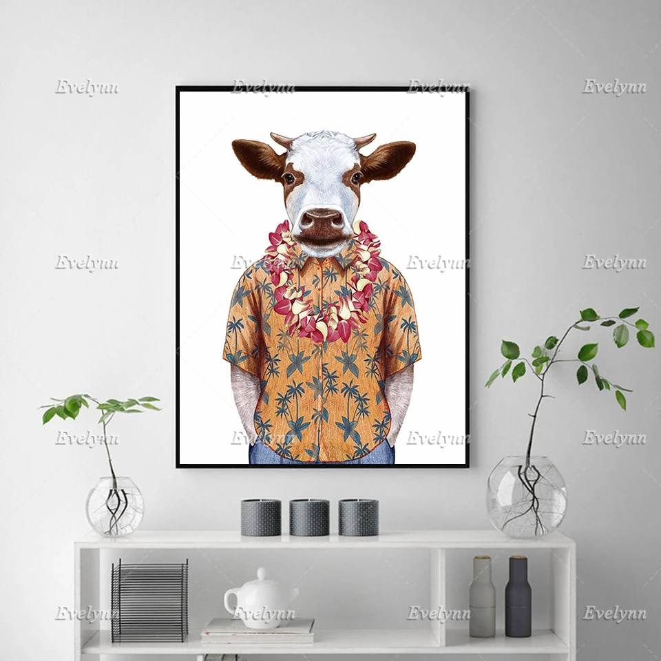 Cool Hawaiian Shirt Cow Art Posters Wall Art Prints Home Decor Canvas Unique Gift Floating Frame