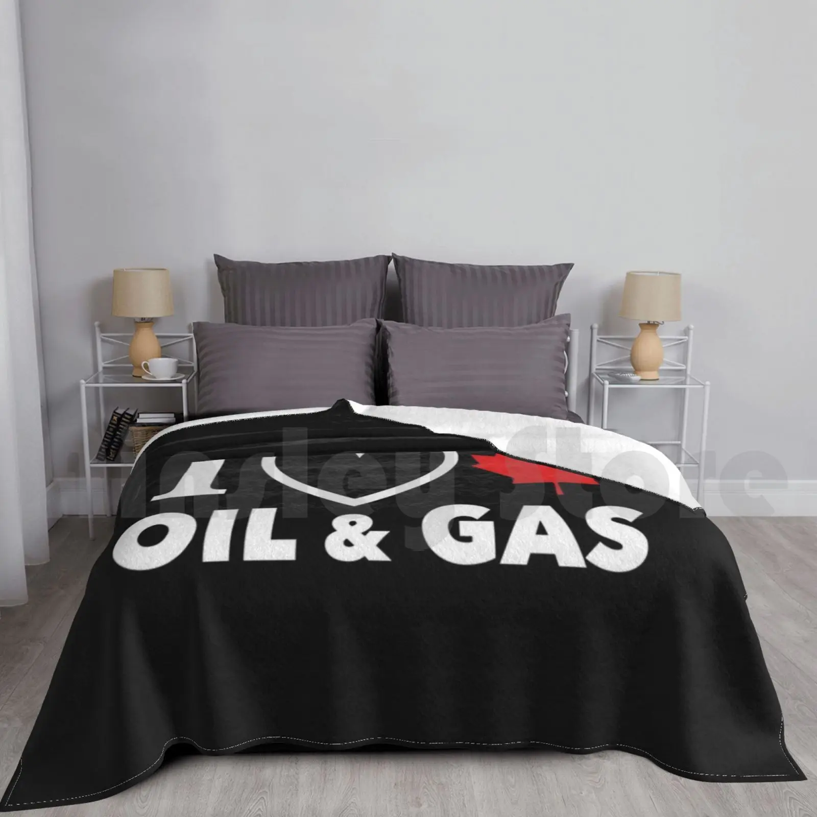 Blanket I Love Canadian Oil And Gas Red Heart And Maple Leaf Alberta Pipelines Black Background