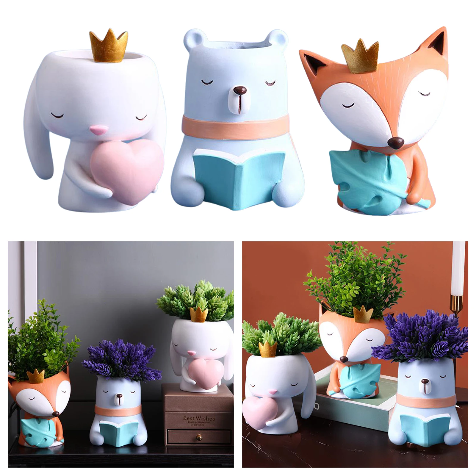 Resin Bunga Pot Vas Hewan Patung Kaktus Succulent Planter Indoor