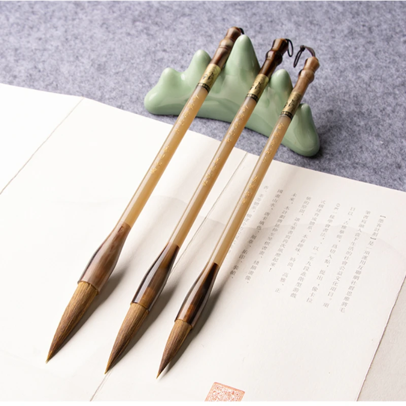 Wooden Rod Writing Brush Set Wolf Hard Hair Chinese Calligraphy Painting Brush Pen Regular Script Supply Tinta China Caligrafia