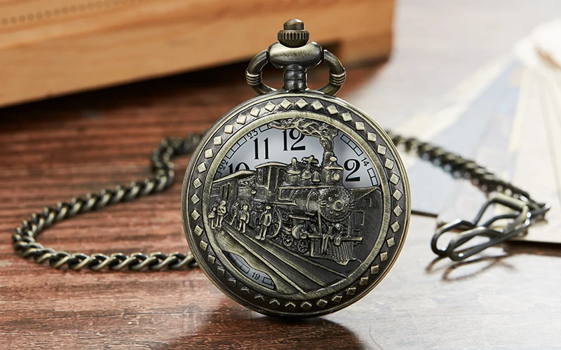 Reloj de bolsillo con diseño de ciervo en 3D para hombre y niño, pulsera con colgante de bronce, collar, cadena, Colección, antiguo, venta al por