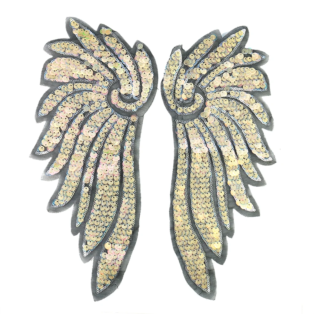 2pcs Golden Wing Angel Sequin Clothes Patch Embroidery Patching Hole Children's Clothing Accessories Iron on Sewing Supplies