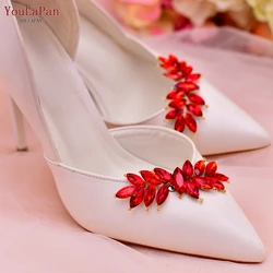 YouLaPan X31 Red Rhinestone Shoes Clips Bridal High Heel Shoe Ornaments Jewelry Wedding Shoes Decoration Clip DIY Accessories