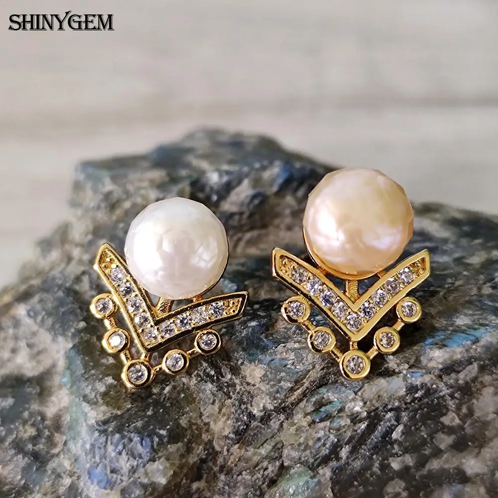 

ShinyGem Natural Baroque Pearl Earrings For Womens Hand Cut Craft RoundBeads Fashion Jewelry Party Luxury Accessories Earring