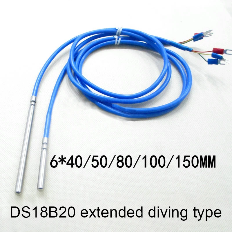 DS18B20 digital signal temperature sensor waterproof probe high temperature silicone shielding line 6*100mm