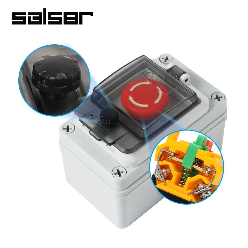 1P 1NO1NC Emergency Stop Push Button Switch Mushrrom Outdoor Box Tight Control With Protective Cover Enclosure IP65 Waterproof