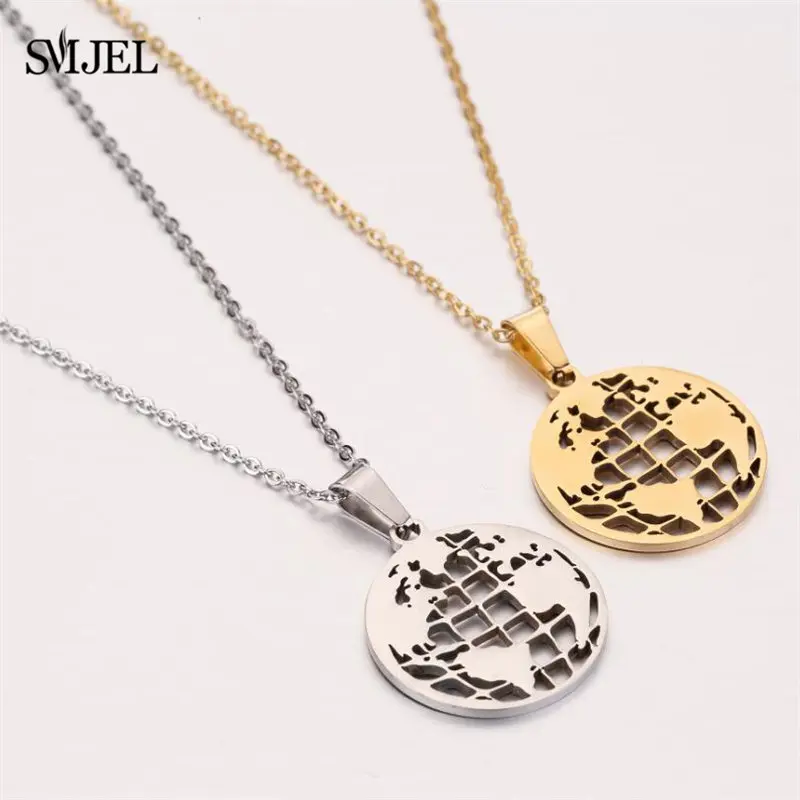 SMJEL Origami World Map Necklace Globe Women Geometric Earth Africa Necklace Circle Necklaces & Pendants Choker Jewelry