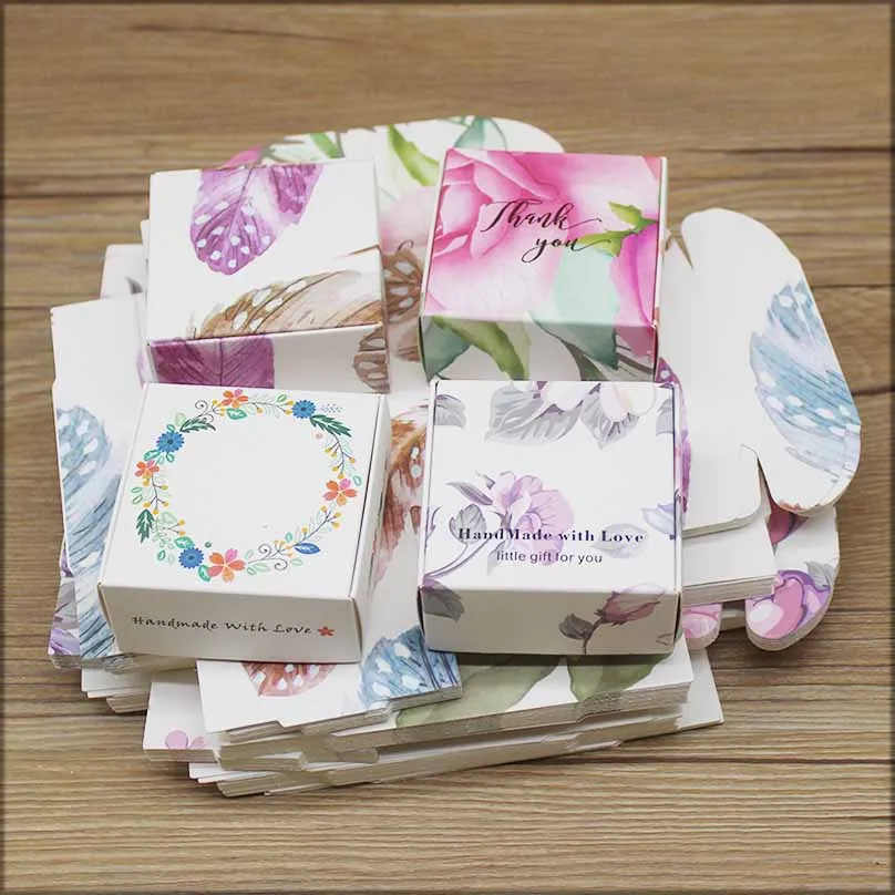 ZerongE jewelry10pc DIY THANK YOU gifts packag Vintage kraft flower Gifts box Packaging For Wedding home party suppiles