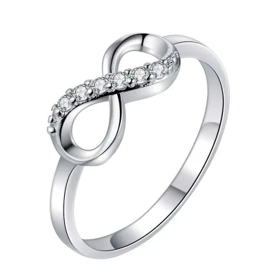 Korean fashion inverted 8-word rhinestone alloy ring luxury temperament wild simple ring